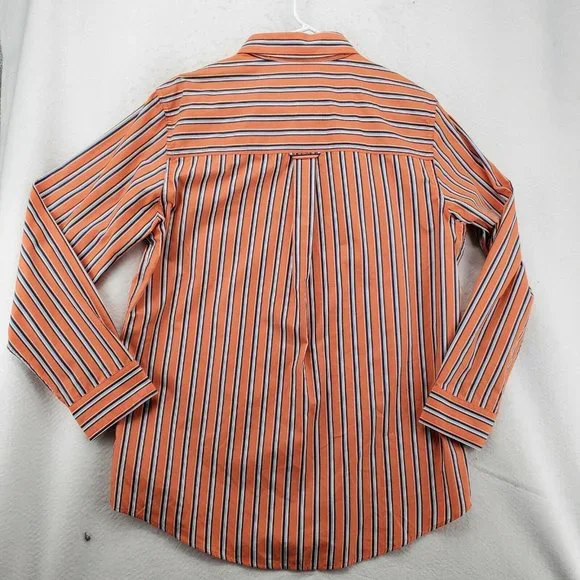Chaps Shirt Men's Long Sleeve Casual Button Up Striped Oxford Orange Blue Med. - Picture 9 of 12